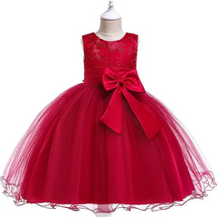 Girl Dress Flower Embroidered Bow Princess Dress Children Lace Mesh Tutu Wedding