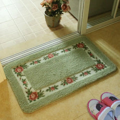 Pastoral Style Rose Flower Rug Shaggy Area Rugs Pattern Non Slip Water Absorption