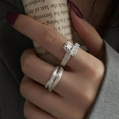 925 Sterling Silver Rings Party Jewelry Vintage Charm Double Layer