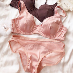 Women Ice Silk Comfort Underwear Small Breast Push Up Bra Set Detachable