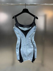 Women's Denim Dress Slim Stretch Patchwork Design Contrast