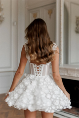 Homecoming Dresses: White Mini Prom Dresses Flower Lace Embroidery Evening Dress