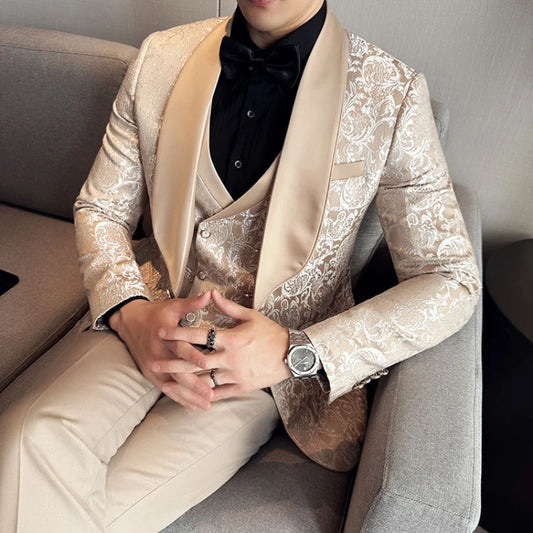Beach Wedding Outfit Men: Men's Slim Fit 3-Piece Solid Color Suit Set for Formal