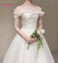 White Bridesmaid Dresses: Ivory Wedding Dress Off-Shoulder Floor Length Short Sleeves