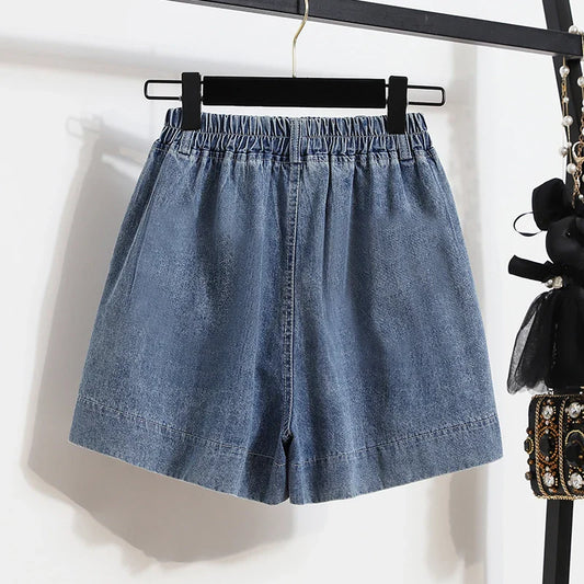 Casual Plus Size Summer Denim Shorts Women Loose Wide Leg Jeans Short Pants Femme Stretch High Waisted Harem Baggy Shorts Woman