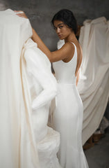 White Bridesmaid Dresses: Wedding Dresses for Women Backless Side Slit Satin