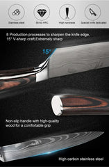Professional Damascus Kitchen Knives Japanese Santoku Cleaver Slicing Knife Stainless