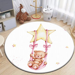 Cute little bear Round Carpet for Living Room Rugs Camping Picnic Mats Flannel