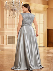 Homecoming Dresses: Plus Size Plus Size Luxury Gold Satin V-Neck Evening Dress