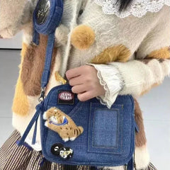 Y2K Vintage Denim Handbag Cute Casual Fashion Chase Star Pain Bag