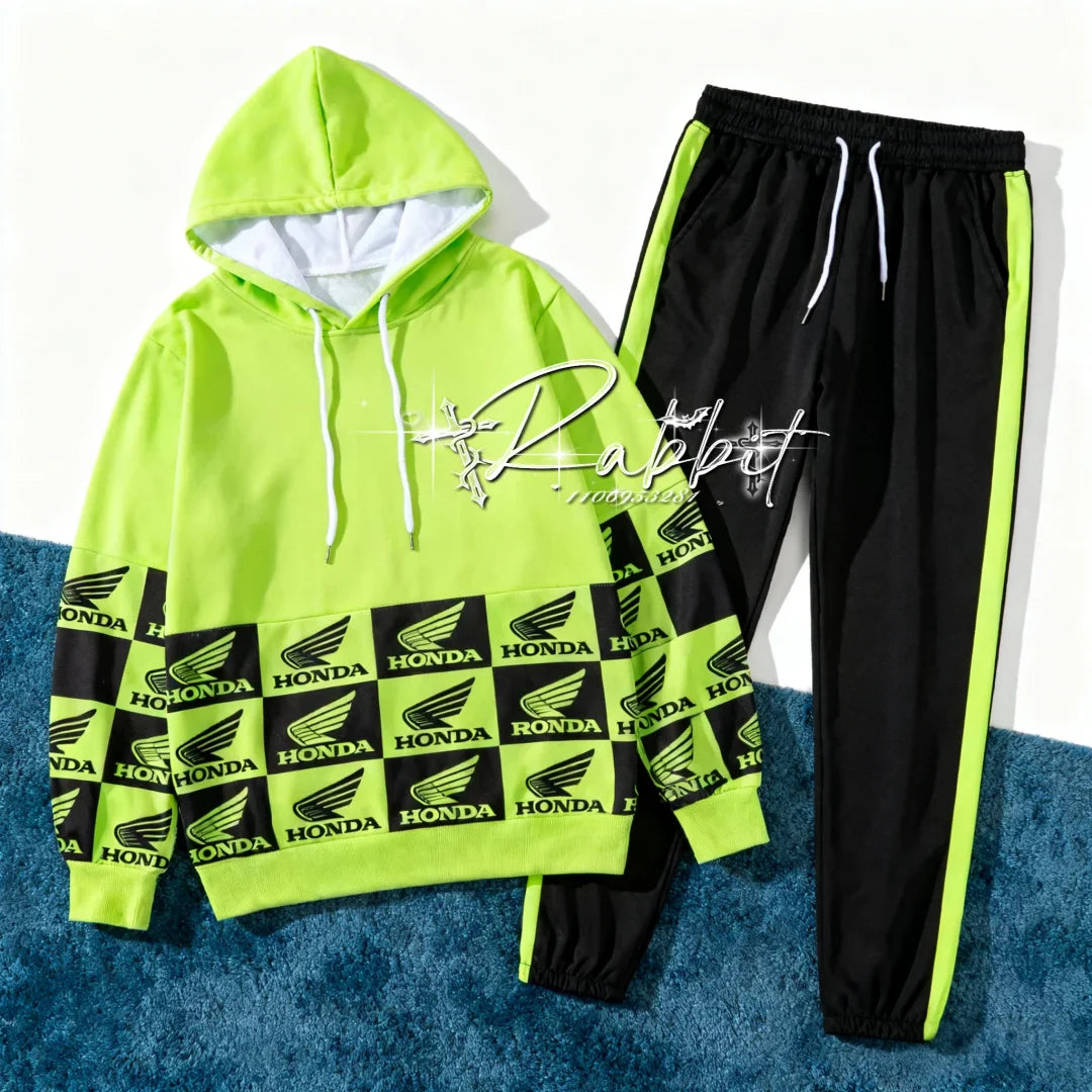 Honda Racing Track Rider Fashion Cycling Motorcycle Set Retro Hoodie Casual Sports Pants Two Piece Off Road Set Downhill Bike