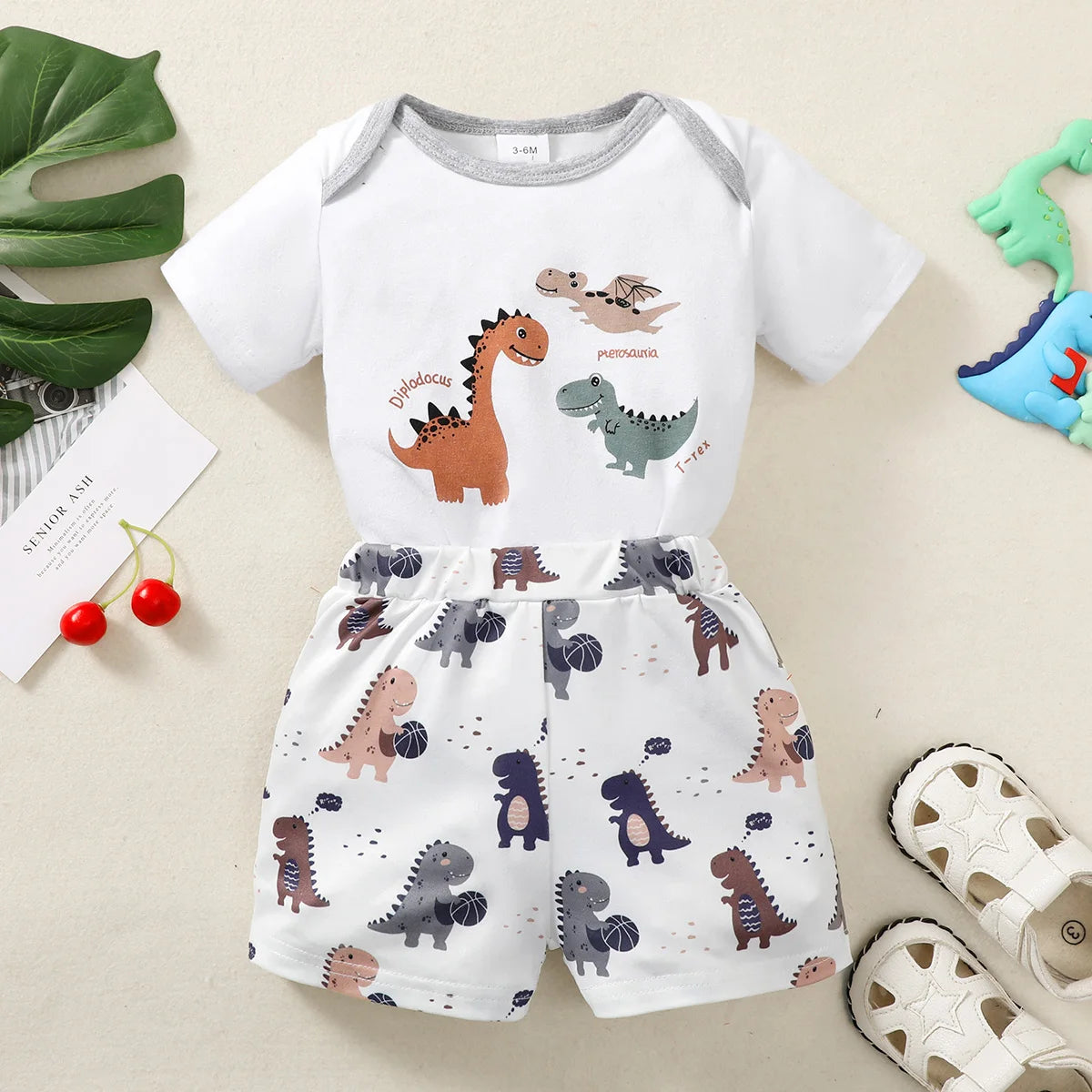 Summer 0-1 Year Olds Cool Boy Outfits Dinosaur Short Sleeve Tops Pants 2pcs Summer Tracksuit Fashion Clothing