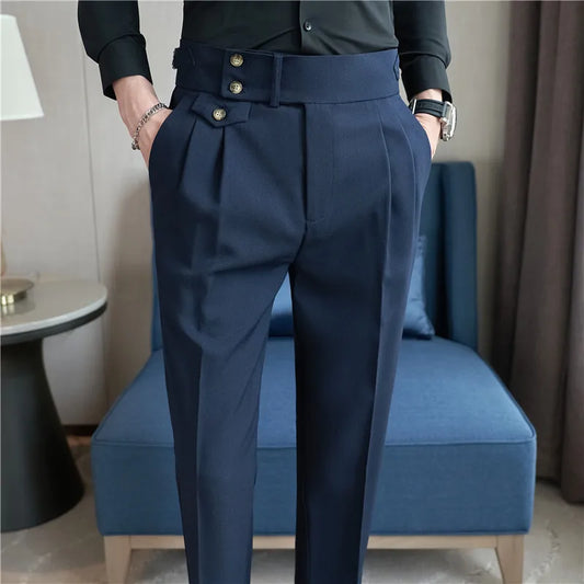 High Waist Men Suit Pants Casual Dress Pants Men Slim Fit Trousers Formal Office