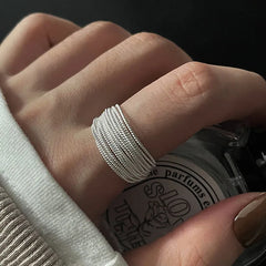 925 Sterling Silver Unique Lines Ring For Women Jewelry Finger Adjustable Open