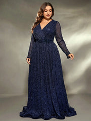 Mgiacy plus size V-neck irregular cross folding long sleeve toothpick fold sequin