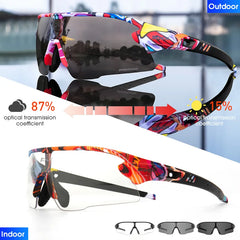 Cycling Glasses Red Photochromic Cycling Sunglasses Outdoor Bike Eyewear