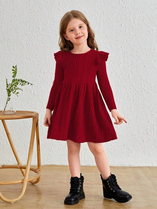Girls Knit Dress for Autumn Winter Long Sleeve Kids Princess Dress Solid Fashion