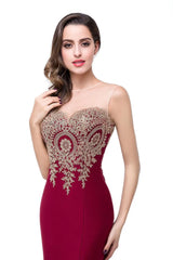 Evening wear Dresses: Women Golden Appliques Lace Royal Blue Gowns