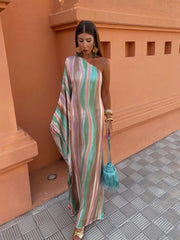 Evening wear Dresses: Women Colorful Tie Dyed Striped Print Long Dress