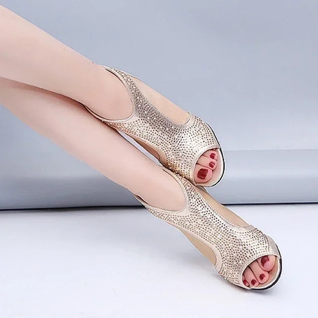 Summer Women Sandals Rhinestone Thick High Heels Fashion Woman Shoes