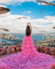 Homecoming Dresses: Prom Dress Pink Multilayer Luxurious Sweep Train Evening Dress