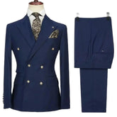 Tuxedo for Mens: Navy Blue Slim Men Suit 2 Piece Fashion Peak Lapel Double Breasted