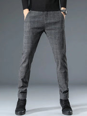 Suit Trousers Straight Slim Fit Social Tailoring Check Plaid Tressed Men's Summer Pants