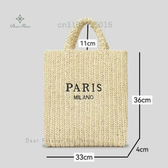 Women Fashion Striped Summer Beach Straw Knitting Shoulder Bag Hollow Out