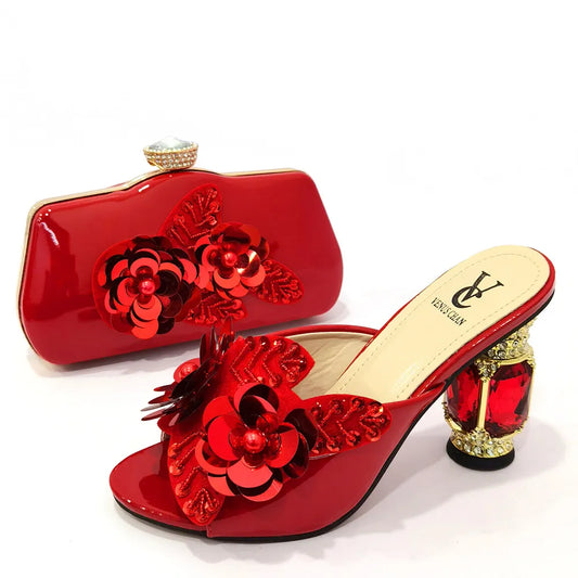 Matching Shoes and Bags: Green Color Pointed Wine Glass Heel Design Ladies Shoes