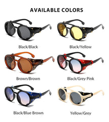 New Unisex Vintage Steampunk Sunglasses Men's Designer Designer Retro Round Leather Sun Glasses Steam Punk Outdoor Goggles UV400