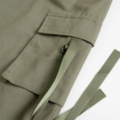Cotton High Street Cargo Pants for Women Men with Ribbon High Waist Wide