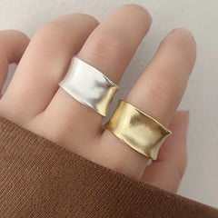 925 Sterling Silver Rings For Women Simple Finger Open Vintage Gold Wide