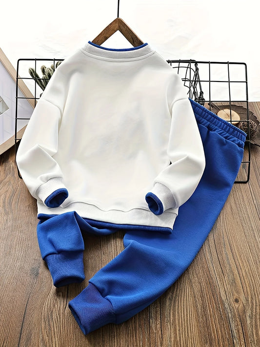 Teenage Boy Clothes Children Girl fake two pieces Sweater Pullover And pants Set kid Embroidery Cartoon Bear Top Bottom Suit