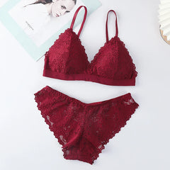 Women Bra Set Lace Women's Underwear Lingerie Set Low Waist Briefs V Neck