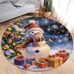 Pink Floral Christmas Tree Round Carpet Green Pine Branch Bowknot New Year Xmas