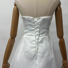 Homecoming Dresses: White Satin Chiffon Strapless Wedding Trailing Dresses for Bride
