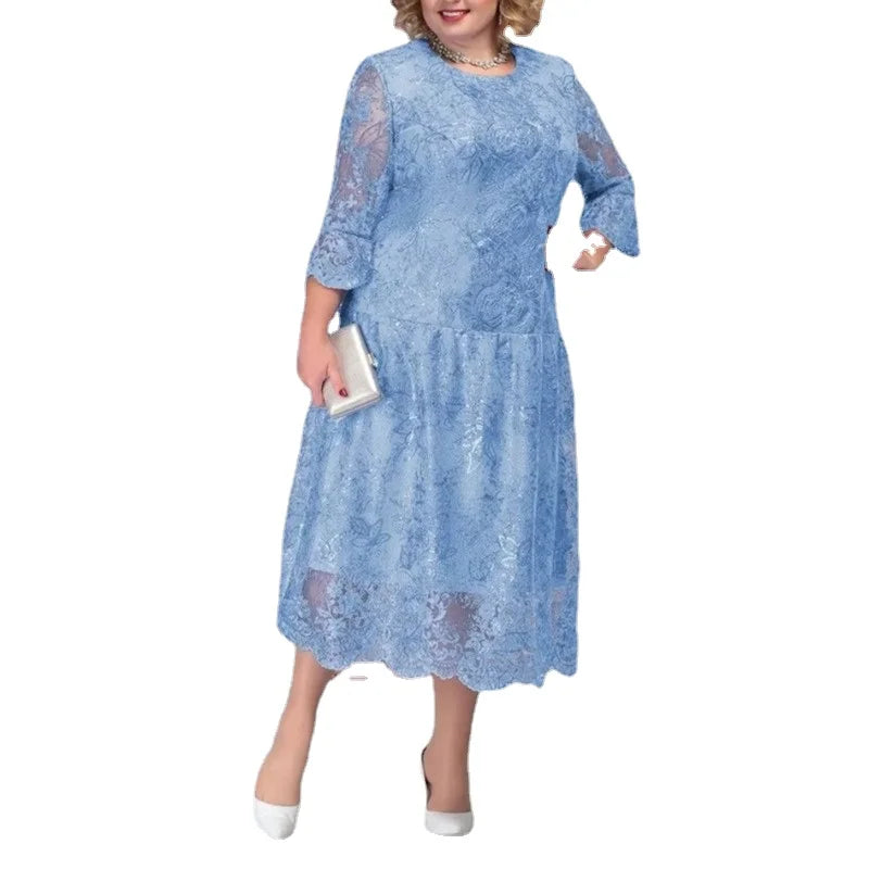 Plus Size Lace Woman Dress Elegant Slim Bodycon Pencil Dresses