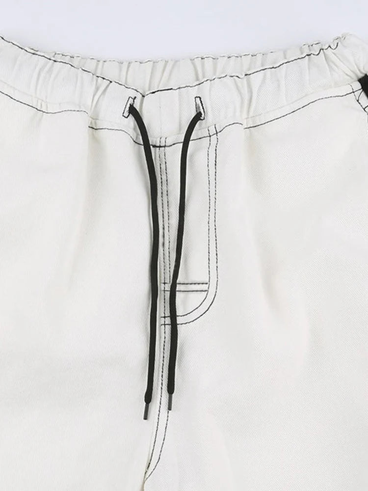 Women's Striped Wide Leg Sweatpants Lace-up Elastic Waist Work Pants