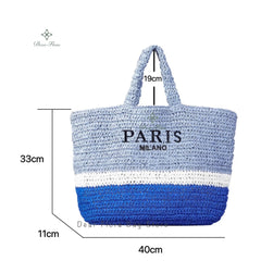 Women Fashion Striped Summer Beach Straw Knitting Shoulder Bag Hollow Out