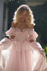 Homecoming Dresses: Pink Off Shoulder Prom Dress Sweet Edge Curl Prom Dress Princess