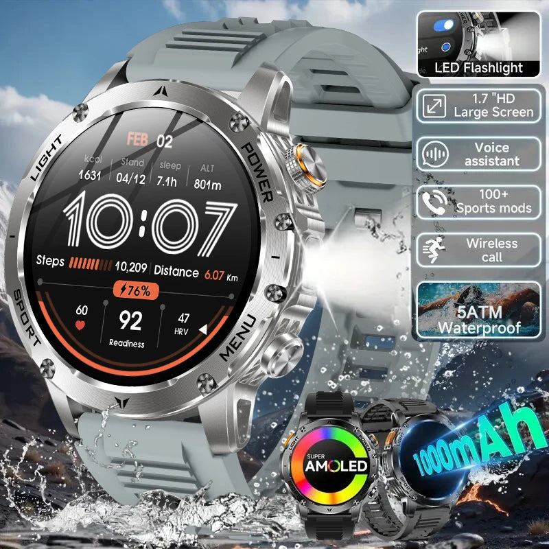 2025 New GPS Outdoor Sports Smart Watch Men AMOLED Screen NFC Flashlight Heart rate Waterproof Bluetooth Call 1000mAh SmartWatch