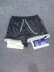 men's double layered shorts men anime high waisted oversized breathable sports