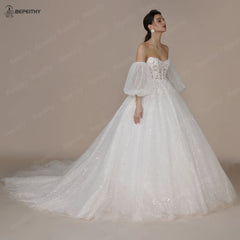White Bridesmaid Dresses: Ivory Glitter Wedding Dresses For Women Court Train