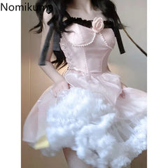 Sweet Dresses for Women Lace Up Bow Sling Robe Femme Beading