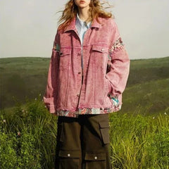 American Vintage Cowboy Coat Women New Patchwork Pink Denim Coats Men