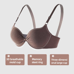Women Cotton Gathered Bra Deep V Underwire Ladies Brassiere Push Up