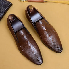 HNXC Men Dress Shoes Crocodile Pattern Black Casual Men Luxury Loafers