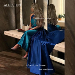 Homecoming Dresses: Blue Mermaid Satin Prom Dresses Halter Sleeveless Party Dresses