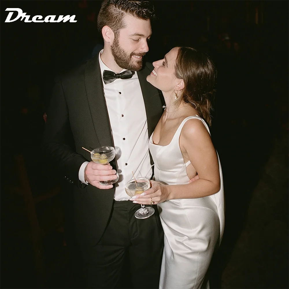 White Bridesmaid Dresses: Back Draped Cowl Satin Sheath Wedding Dress Simple