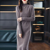 Evening Dresses: Female Dress White Crochet Grey Robe Evening Turtleneck Knit